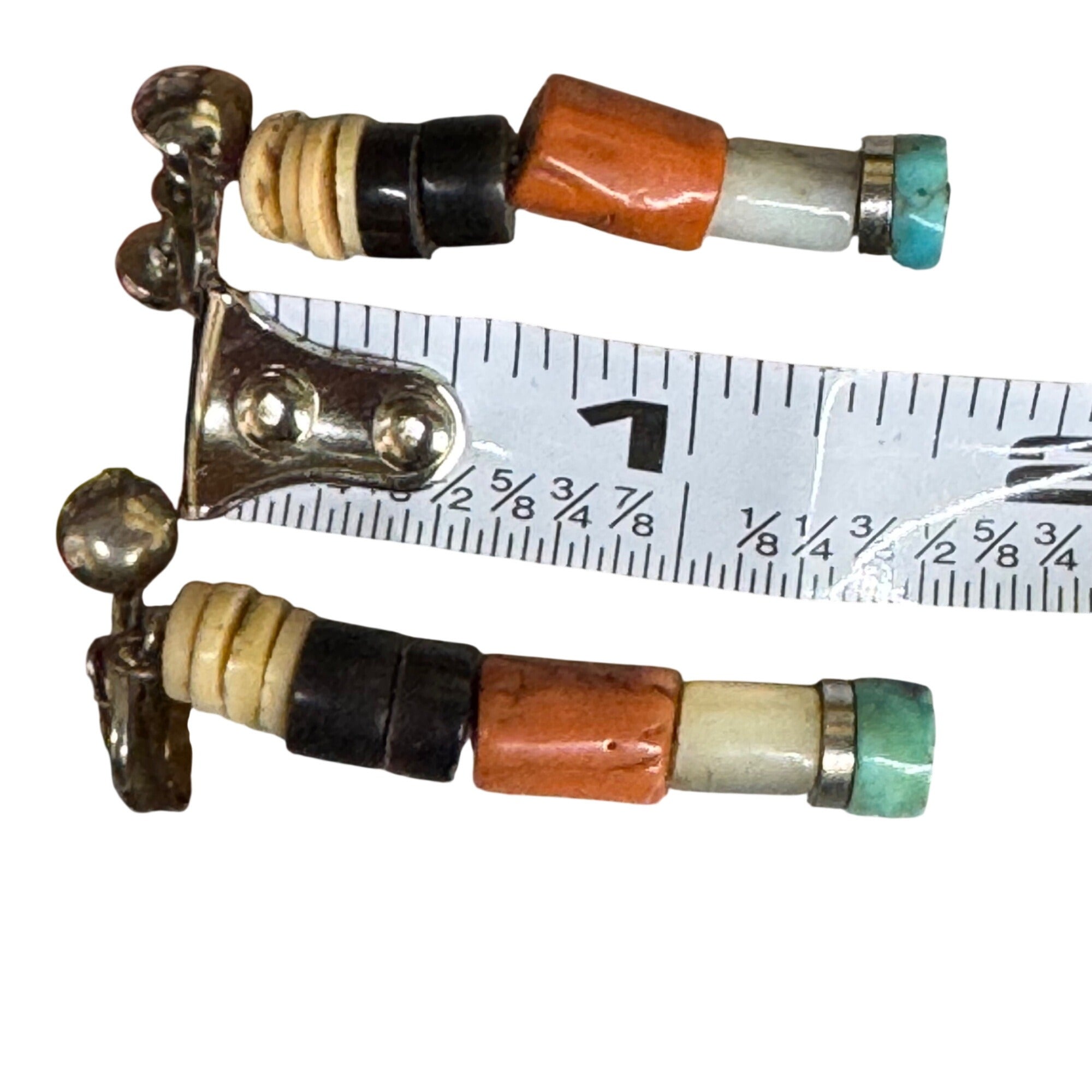 Sterling Silver Native Heishi Bead Screw-Back Clip On Earrings Coral Turquoise
