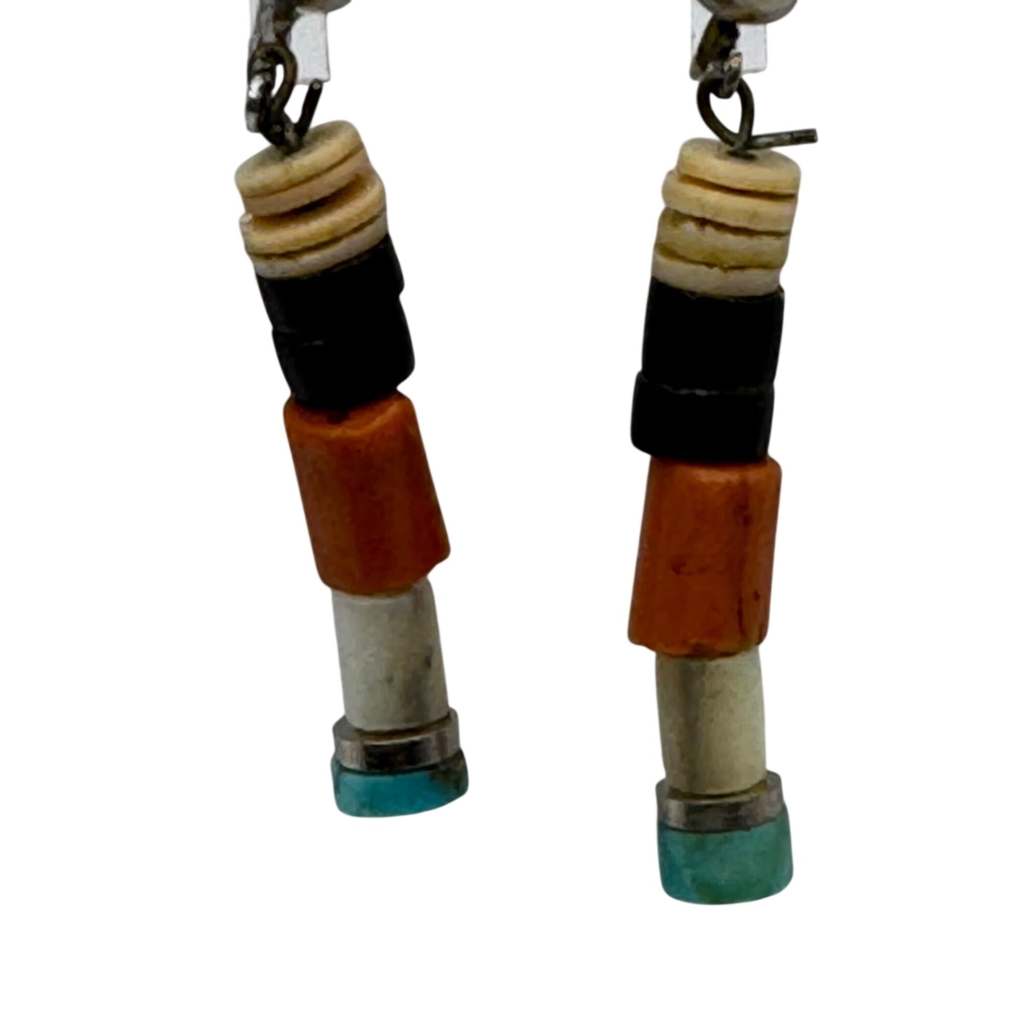 Sterling Silver Native Heishi Bead Screw-Back Clip On Earrings Coral Turquoise
