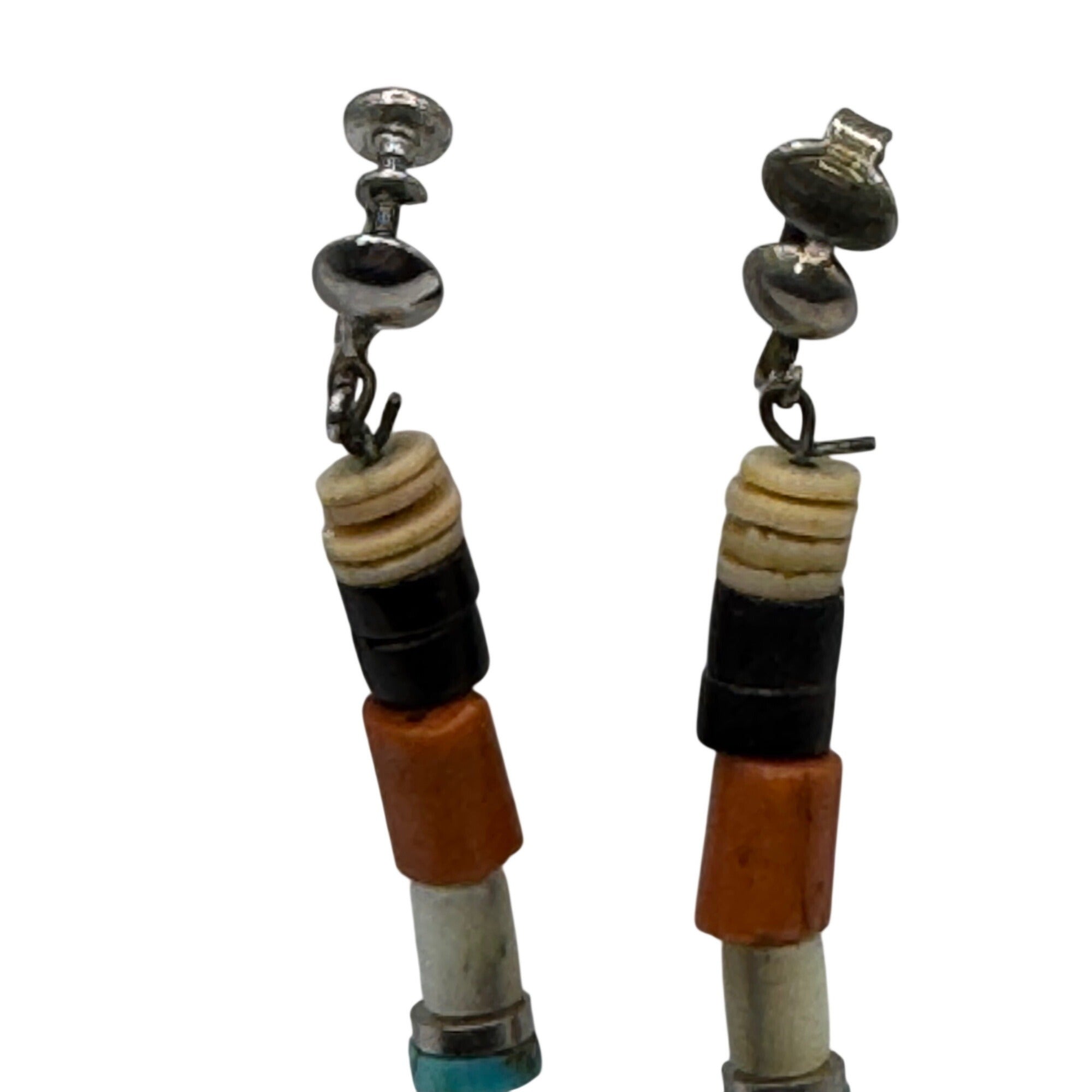 Sterling Silver Native Heishi Bead Screw-Back Clip On Earrings Coral Turquoise