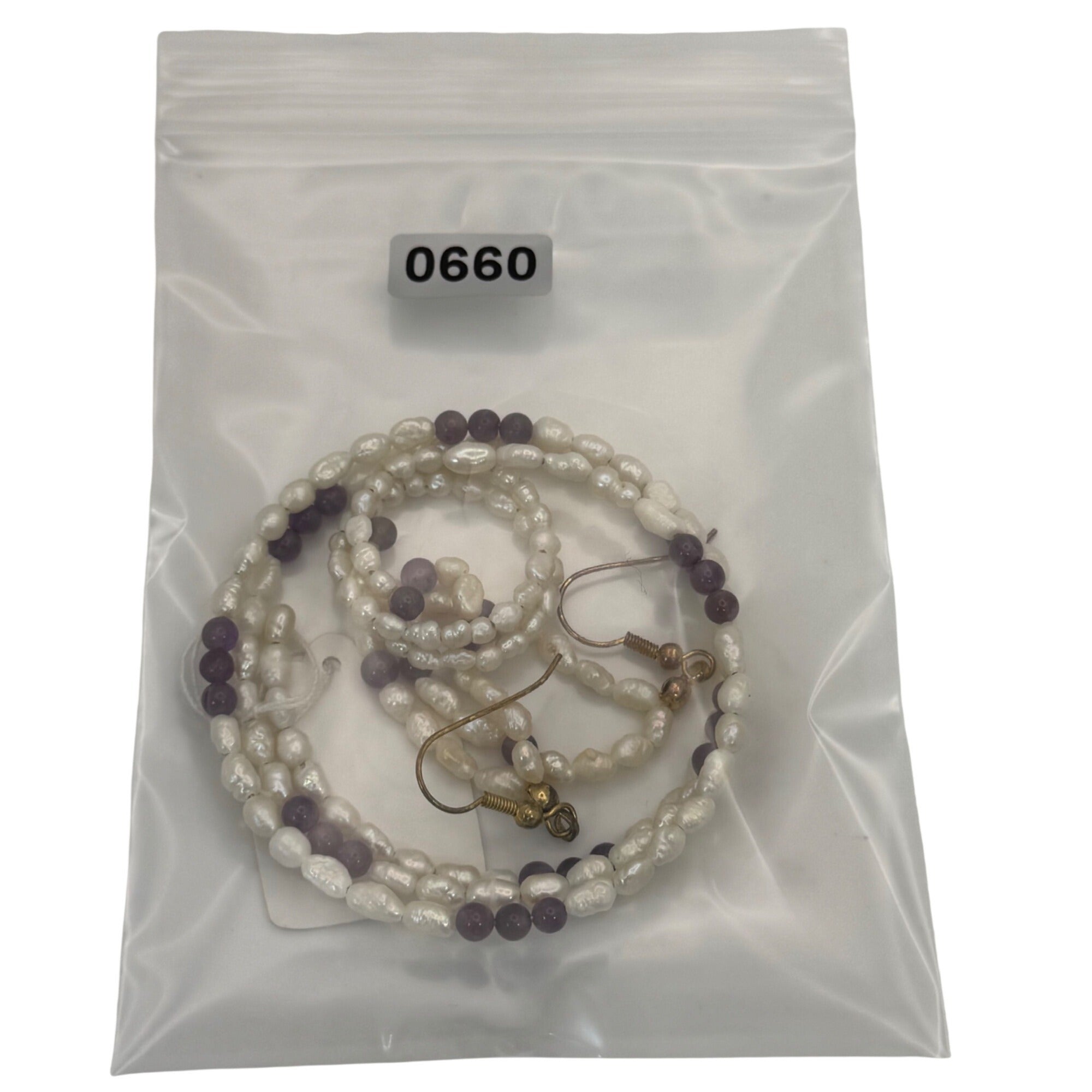 Freshwater Pearl & Amethyst Jewelry Set Earrings Bracelet Ring M.B.C Hong Kong