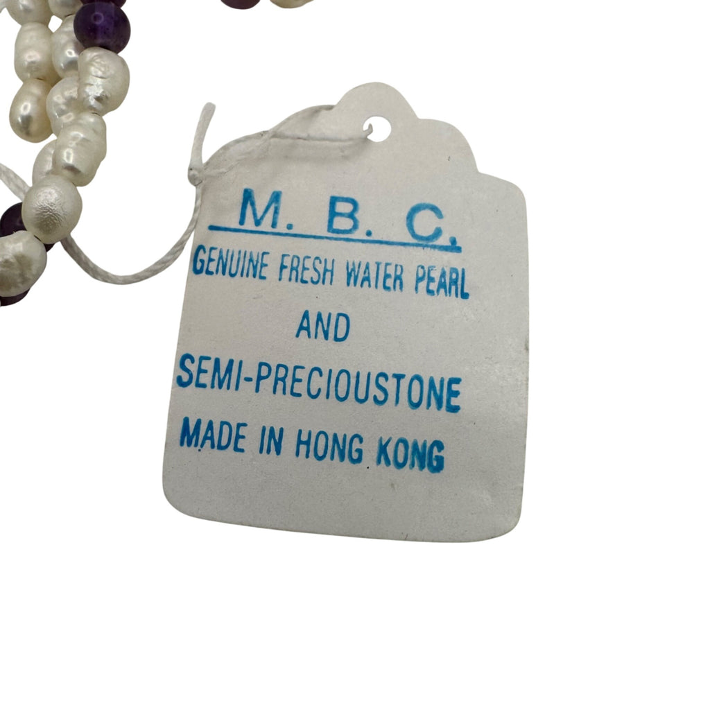 Freshwater Pearl & Amethyst Jewelry Set Earrings Bracelet Ring M.B.C Hong Kong
