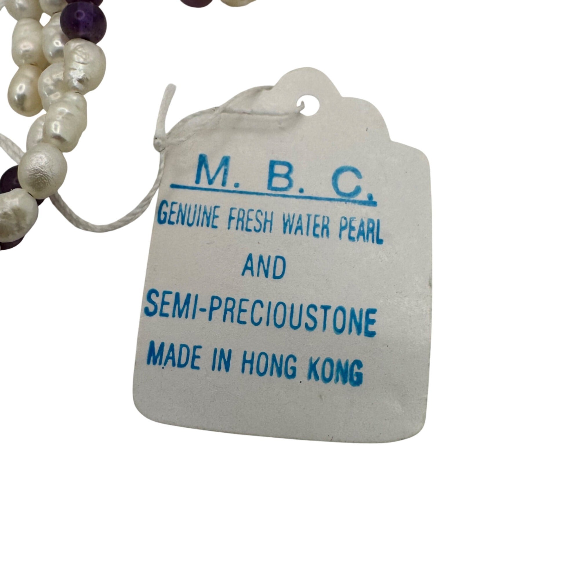 Freshwater Pearl & Amethyst Jewelry Set Earrings Bracelet Ring M.B.C Hong Kong