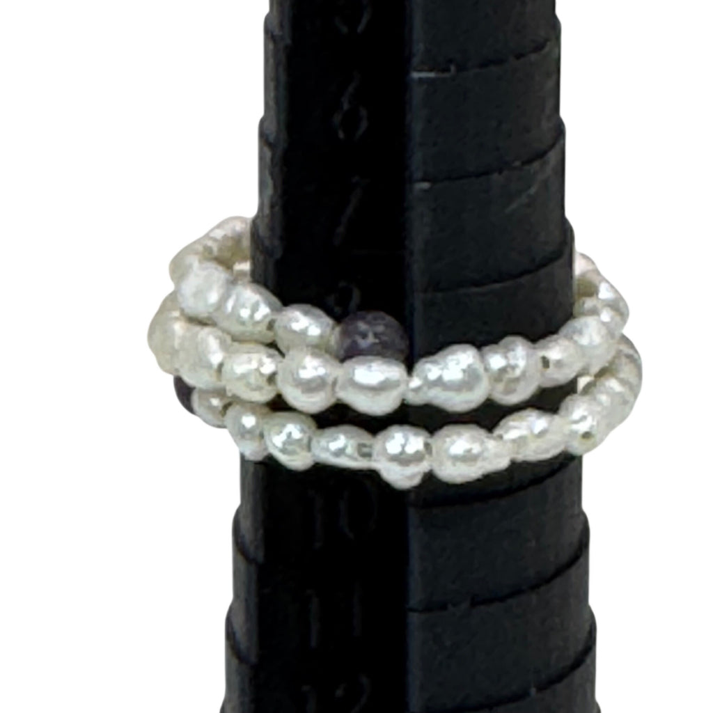 Freshwater Pearl & Amethyst Jewelry Set Earrings Bracelet Ring M.B.C Hong Kong