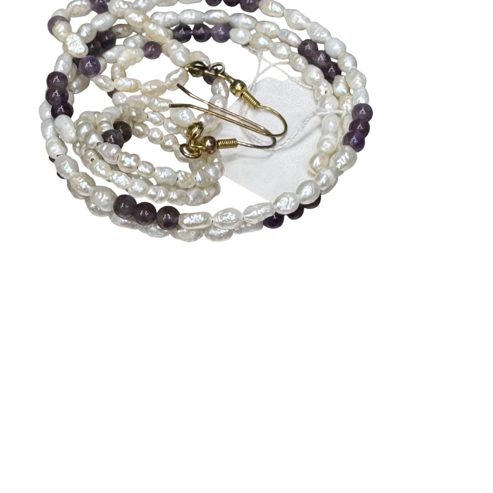 Freshwater Pearl & Amethyst Jewelry Set Earrings Bracelet Ring M.B.C Hong Kong