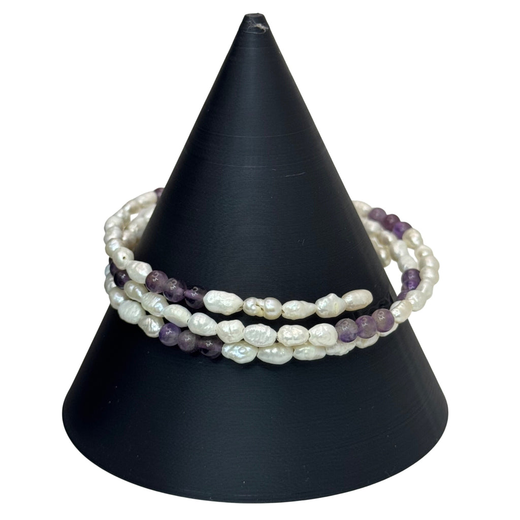 Freshwater Pearl & Amethyst Jewelry Set Earrings Bracelet Ring M.B.C Hong Kong