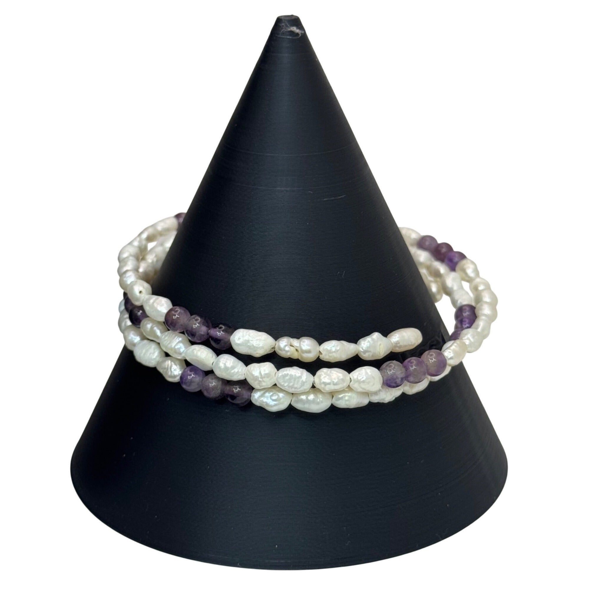 Freshwater Pearl & Amethyst Jewelry Set Earrings Bracelet Ring M.B.C Hong Kong