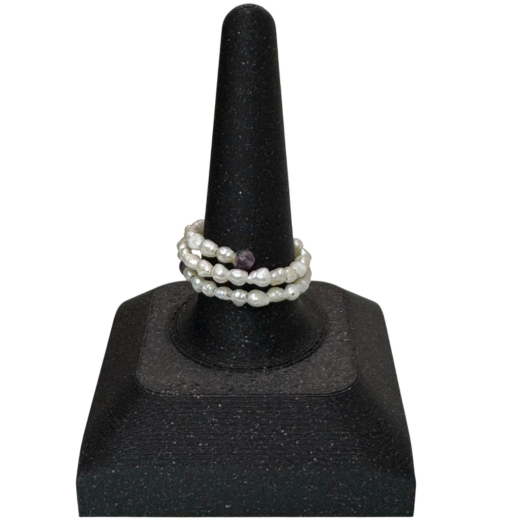 Freshwater Pearl & Amethyst Jewelry Set Earrings Bracelet Ring M.B.C Hong Kong