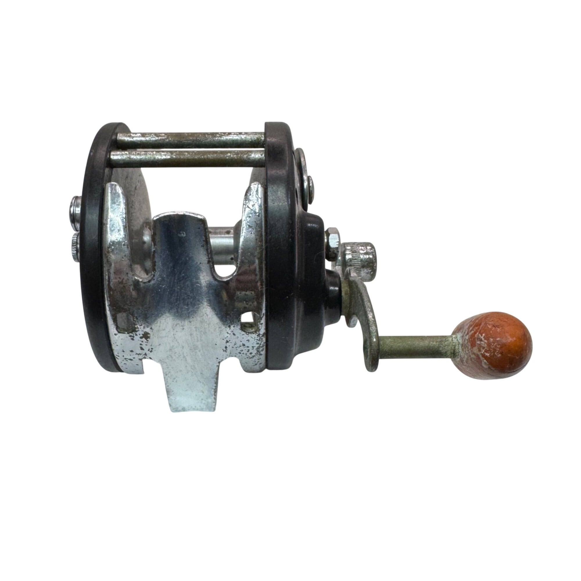 J.C. Higgins Model 311.3164 Vintage Fishing Reel Wooden Handle Saltwater Large