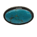 Vintage Navajo Sterling Silver & Turquoise Oval Brooch Pin Rope Border 1.25"