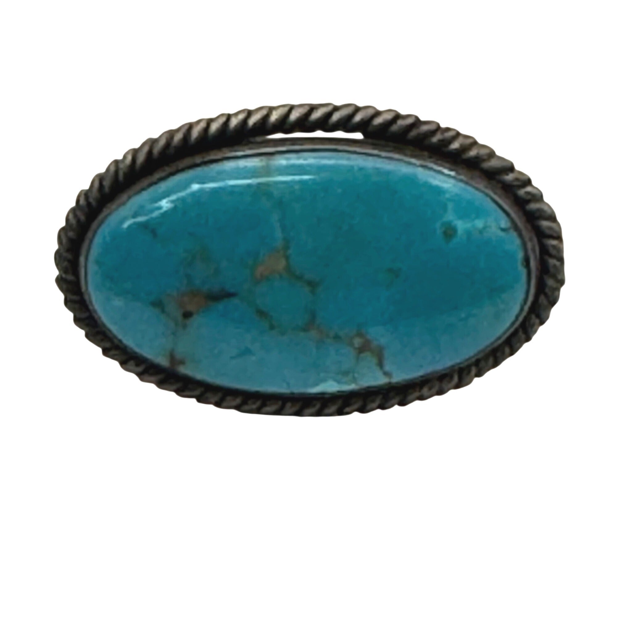 Vintage Navajo Sterling Silver & Turquoise Oval Brooch Pin Rope Border 1.25"