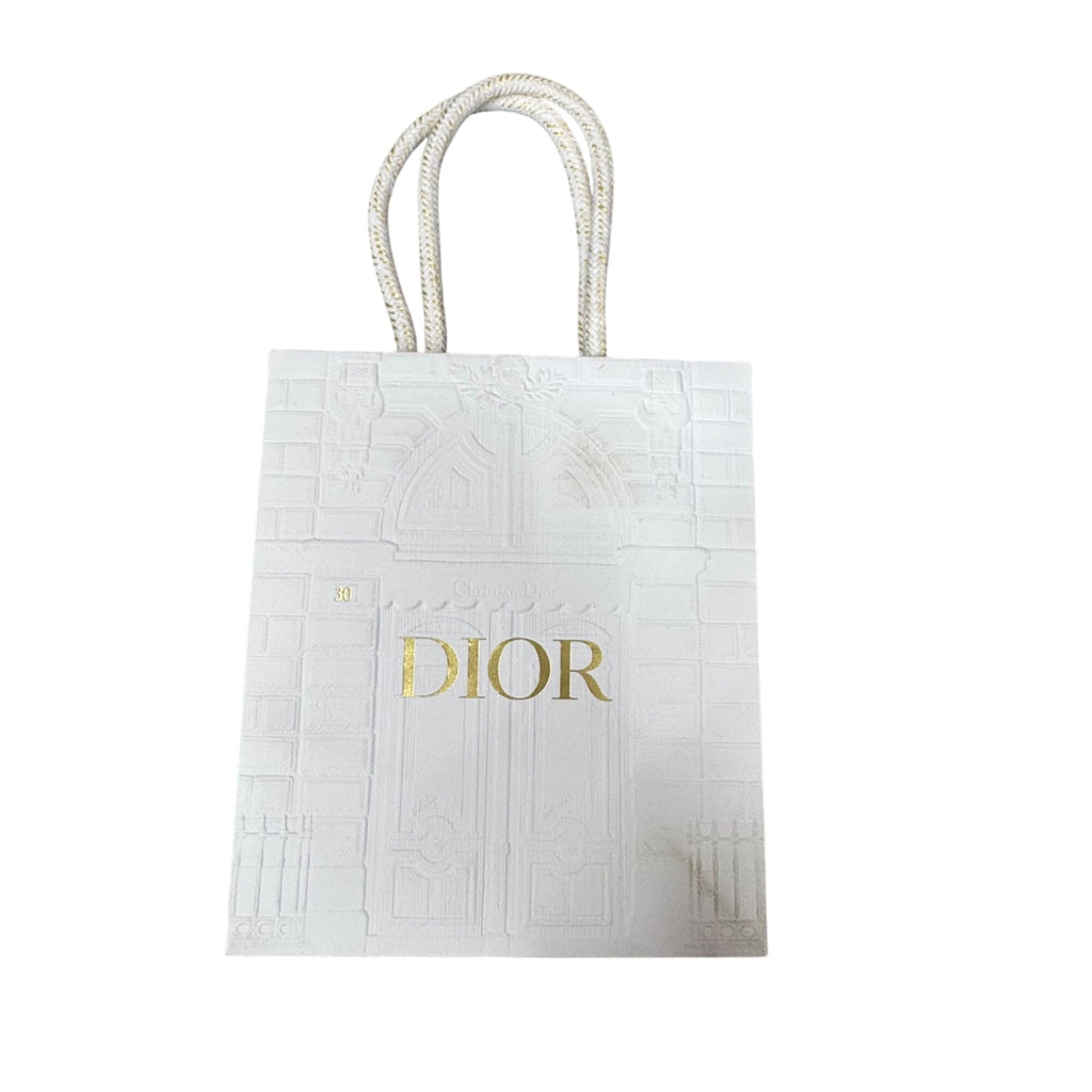 Christian Dior Gold Logo Embossed White Boutique Gift Bag Rope Handles 5.25” X 6