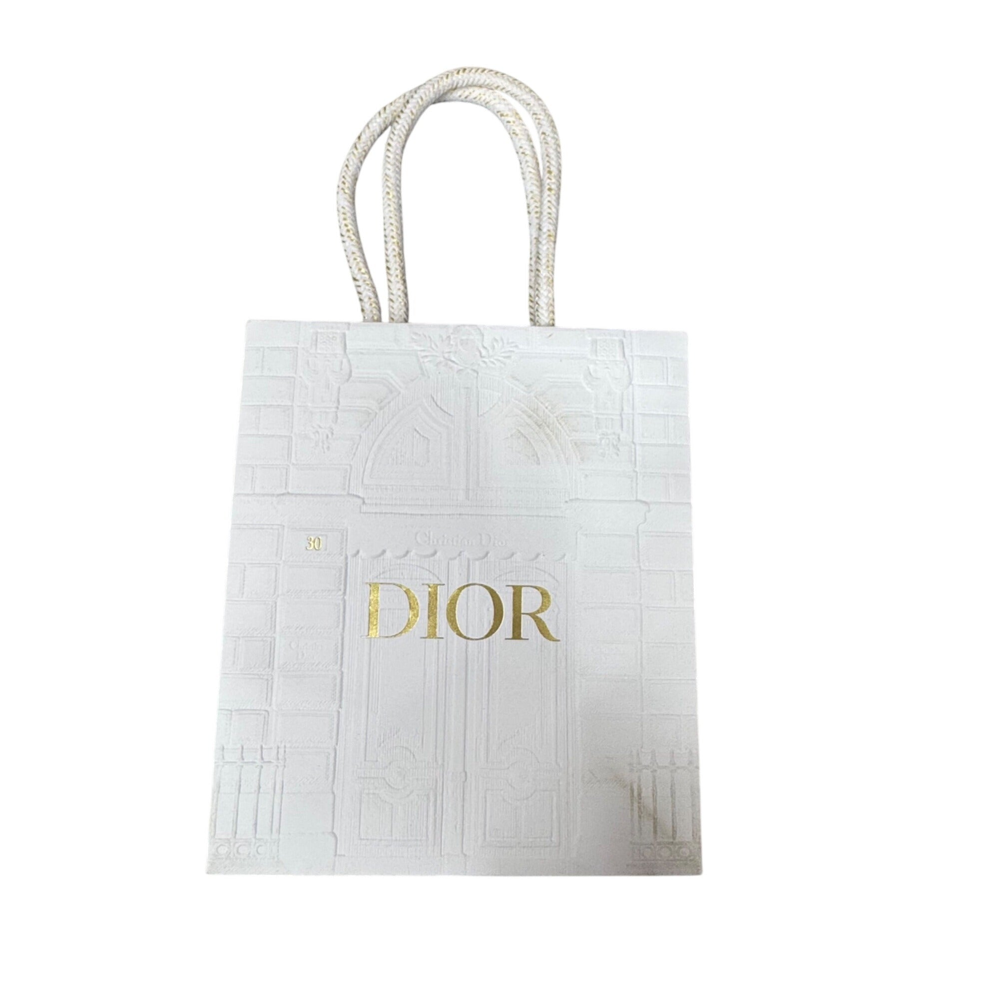 Christian Dior Gold Logo Embossed White Boutique Gift Bag Rope Handles 5.25” X 6