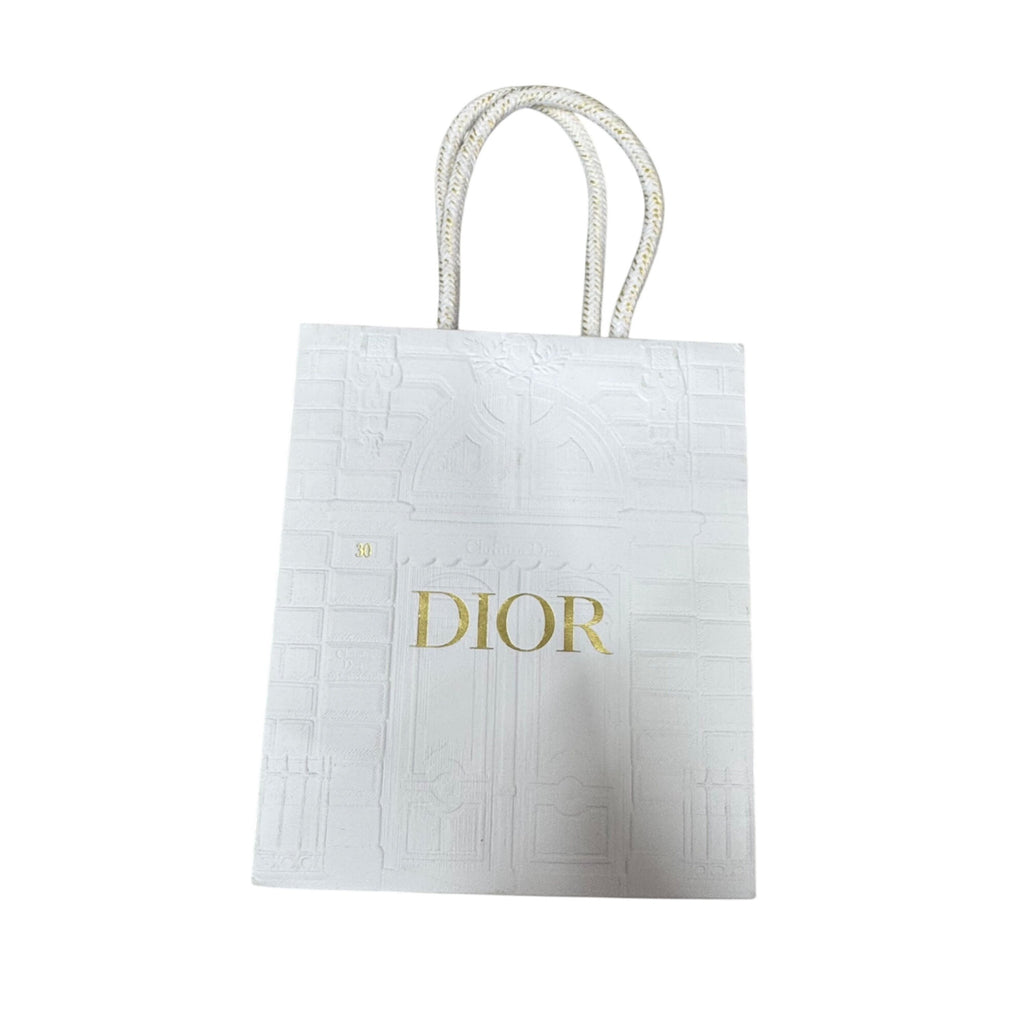 Christian Dior Gold Logo Embossed White Boutique Gift Bag Rope Handles 5.25” X 6