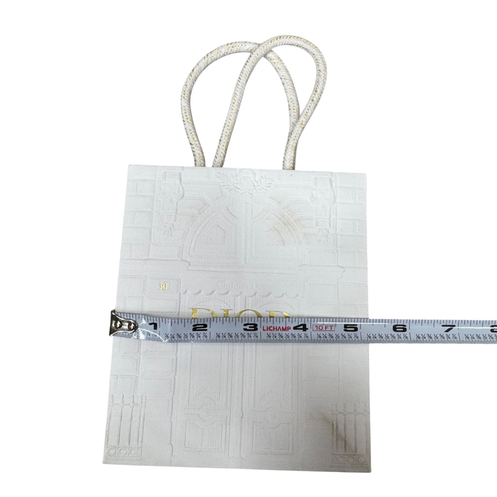 Christian Dior Gold Logo Embossed White Boutique Gift Bag Rope Handles 5.25” X 6