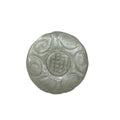 Antique Button Carved Jade Chinese Intricate Swirl & Symbol Design 1" Diameter