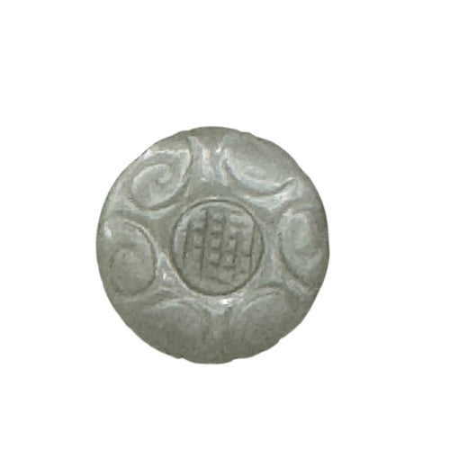 Antique Button Carved Jade Chinese Intricate Swirl & Symbol Design 1" Diameter
