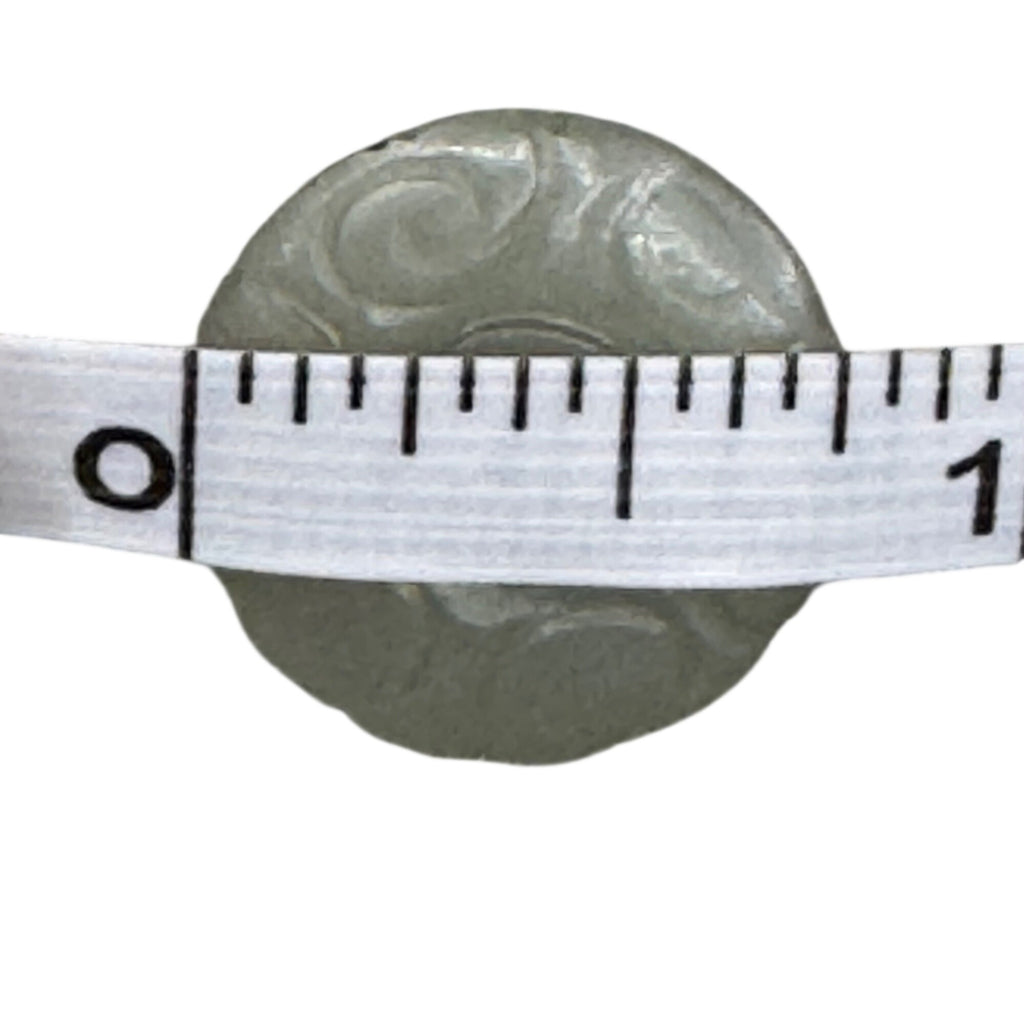 Antique Button Carved Jade Chinese Intricate Swirl & Symbol Design 1" Diameter