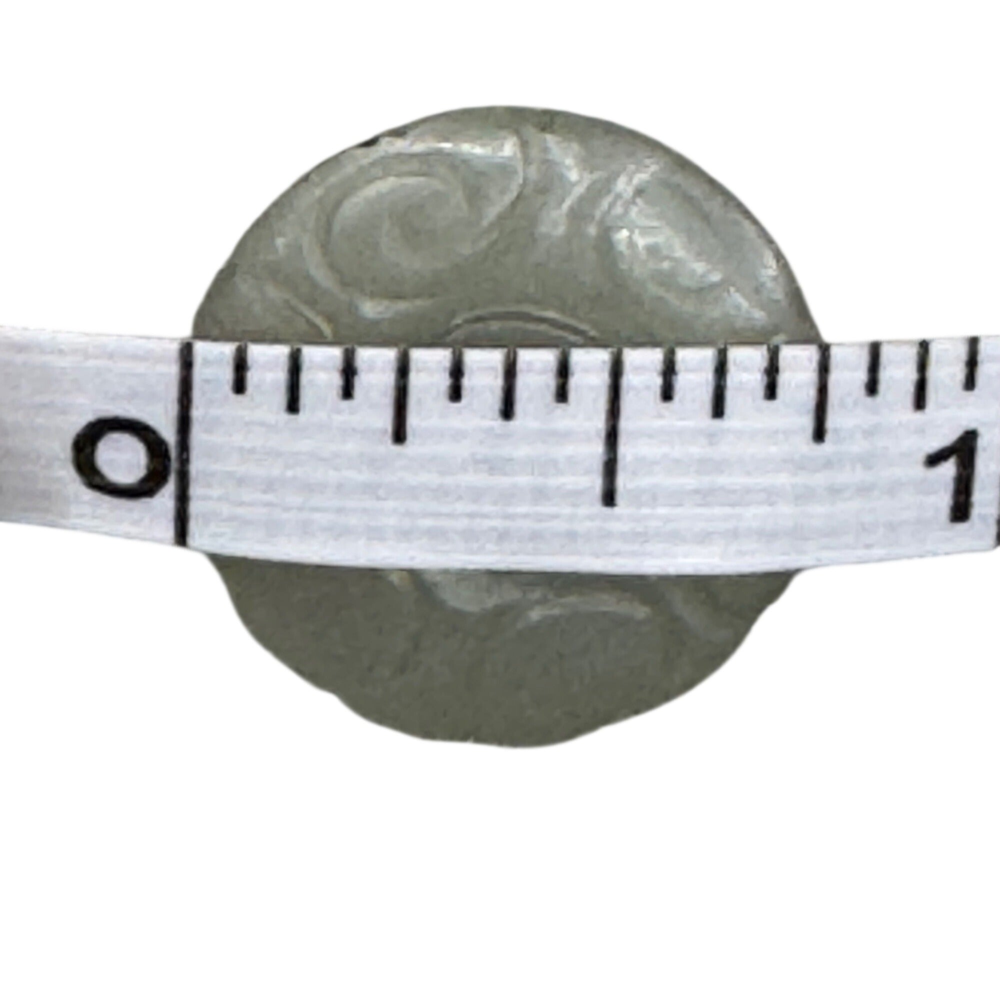 Antique Button Carved Jade Chinese Intricate Swirl & Symbol Design 1" Diameter