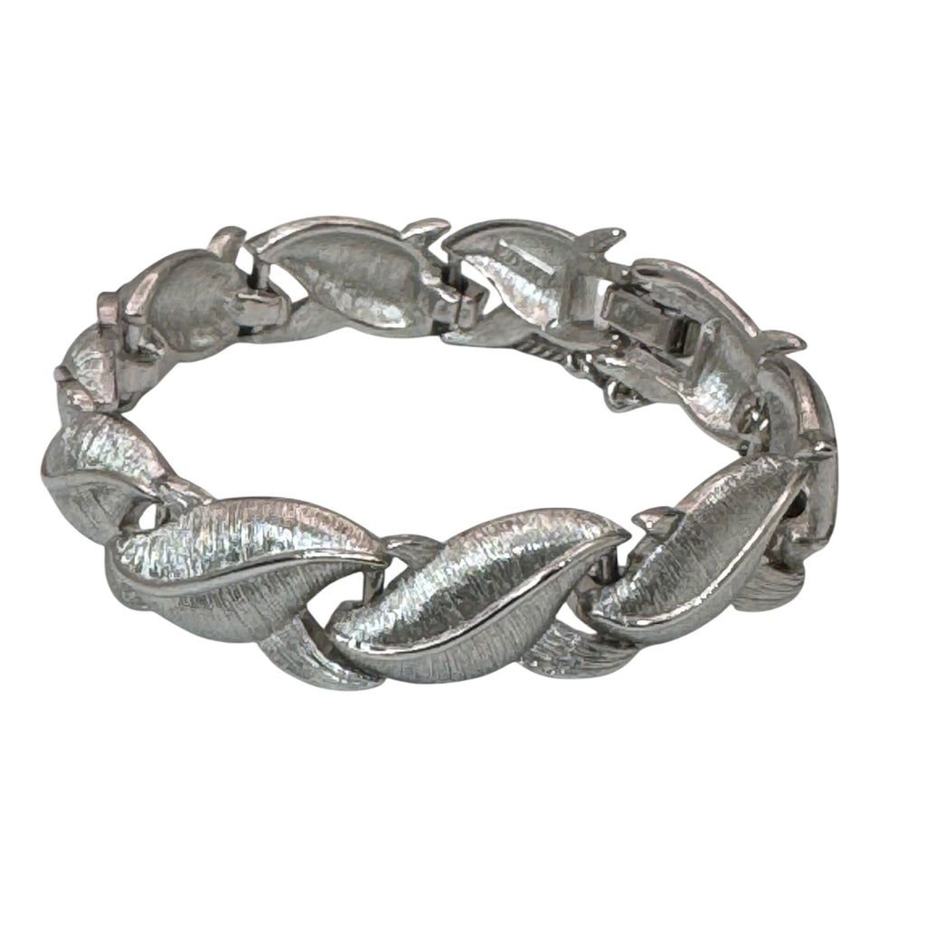 Vintage Monet Silver-Tone Textured Leaf Link Bracelet Vintage 6.25” Elegant