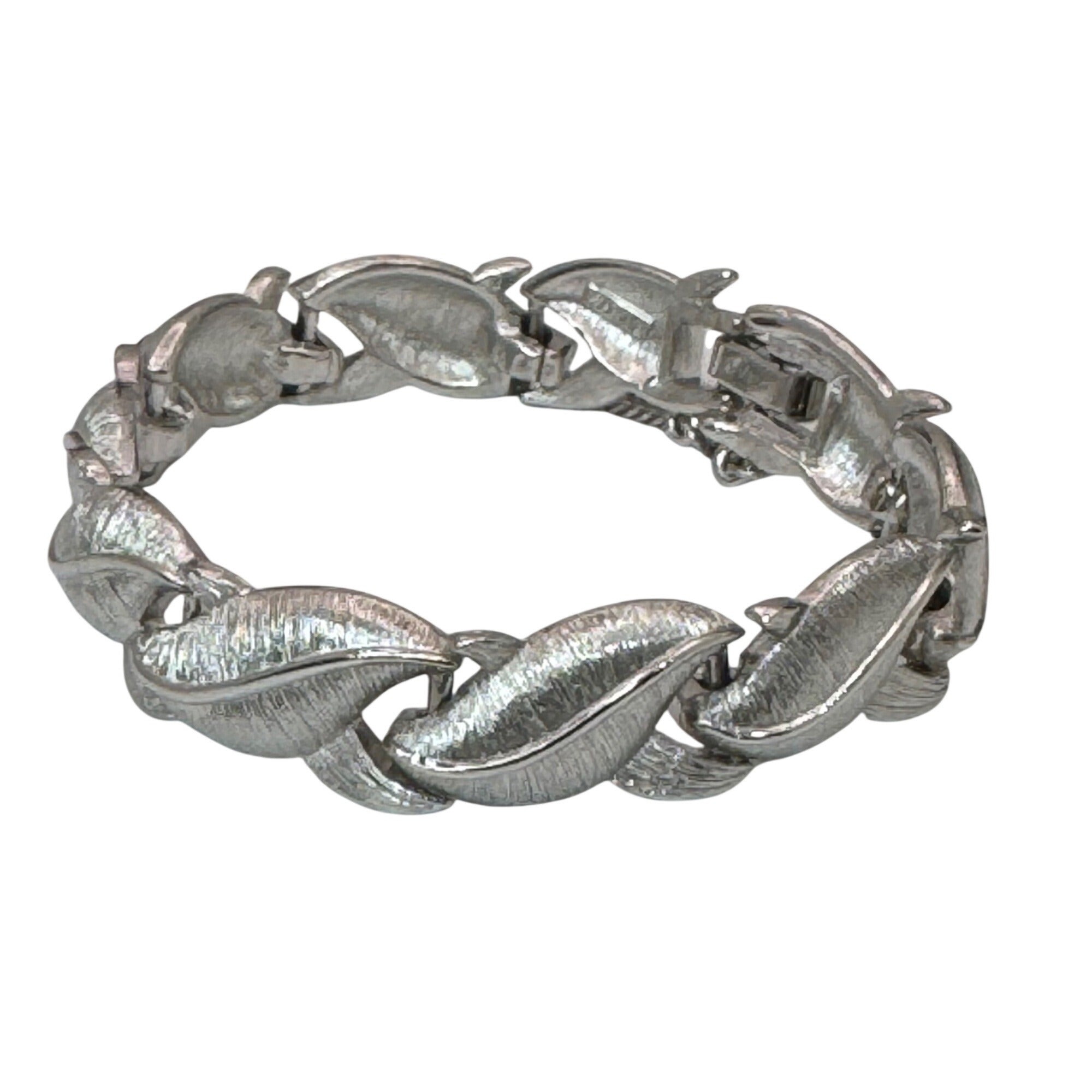 Vintage Monet Silver-Tone Textured Leaf Link Bracelet Vintage 6.25” Elegant