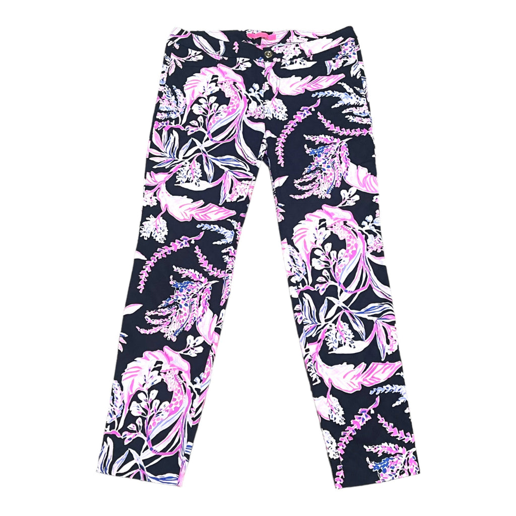 Lilly Pulitzer Skinny Ankle Onyx Wild Within Floral Print Pants Size 4 Navy Pink