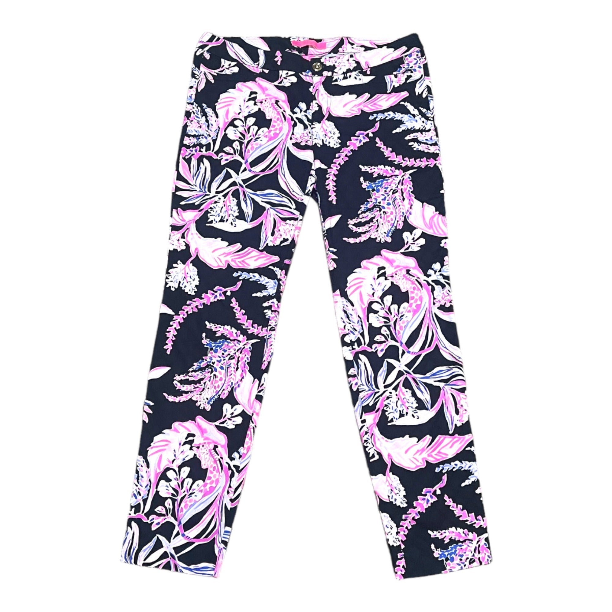 Lilly Pulitzer Skinny Ankle Onyx Wild Within Floral Print Pants Size 4 Navy Pink