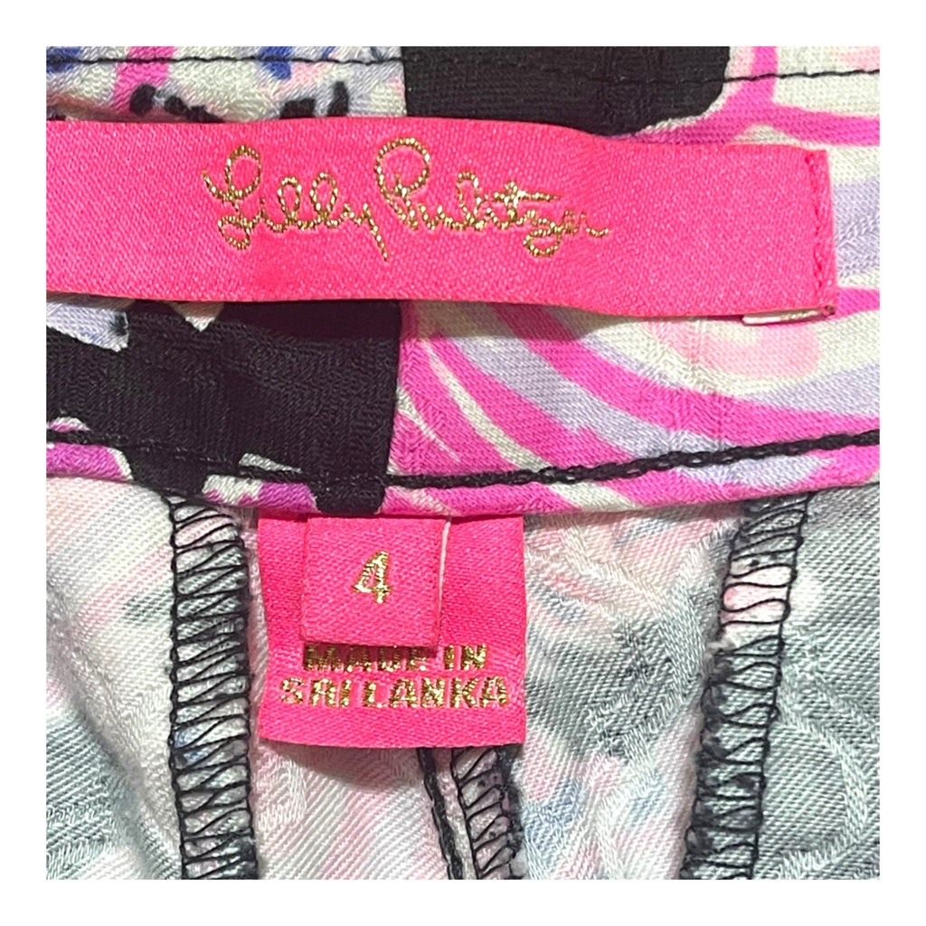 Lilly Pulitzer Skinny Ankle Onyx Wild Within Floral Print Pants Size 4 Navy Pink