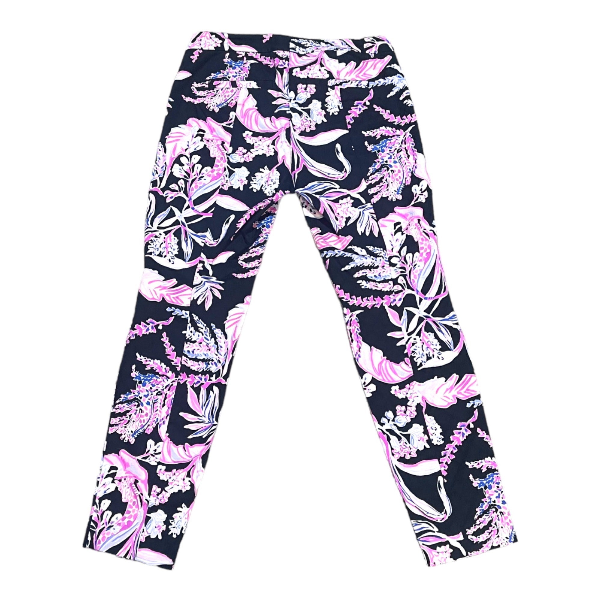 Lilly Pulitzer Skinny Ankle Onyx Wild Within Floral Print Pants Size 4 Navy Pink