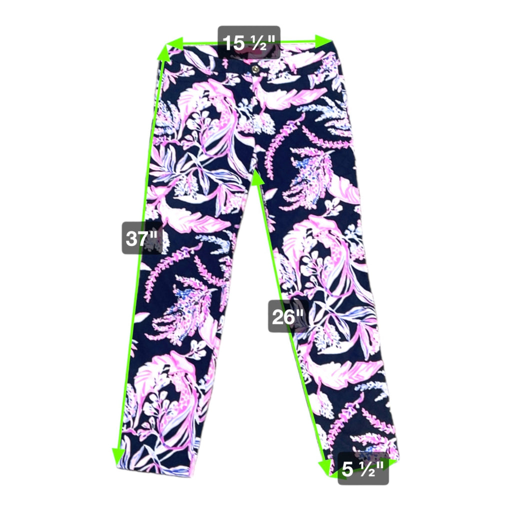Lilly Pulitzer Skinny Ankle Onyx Wild Within Floral Print Pants Size 4 Navy Pink