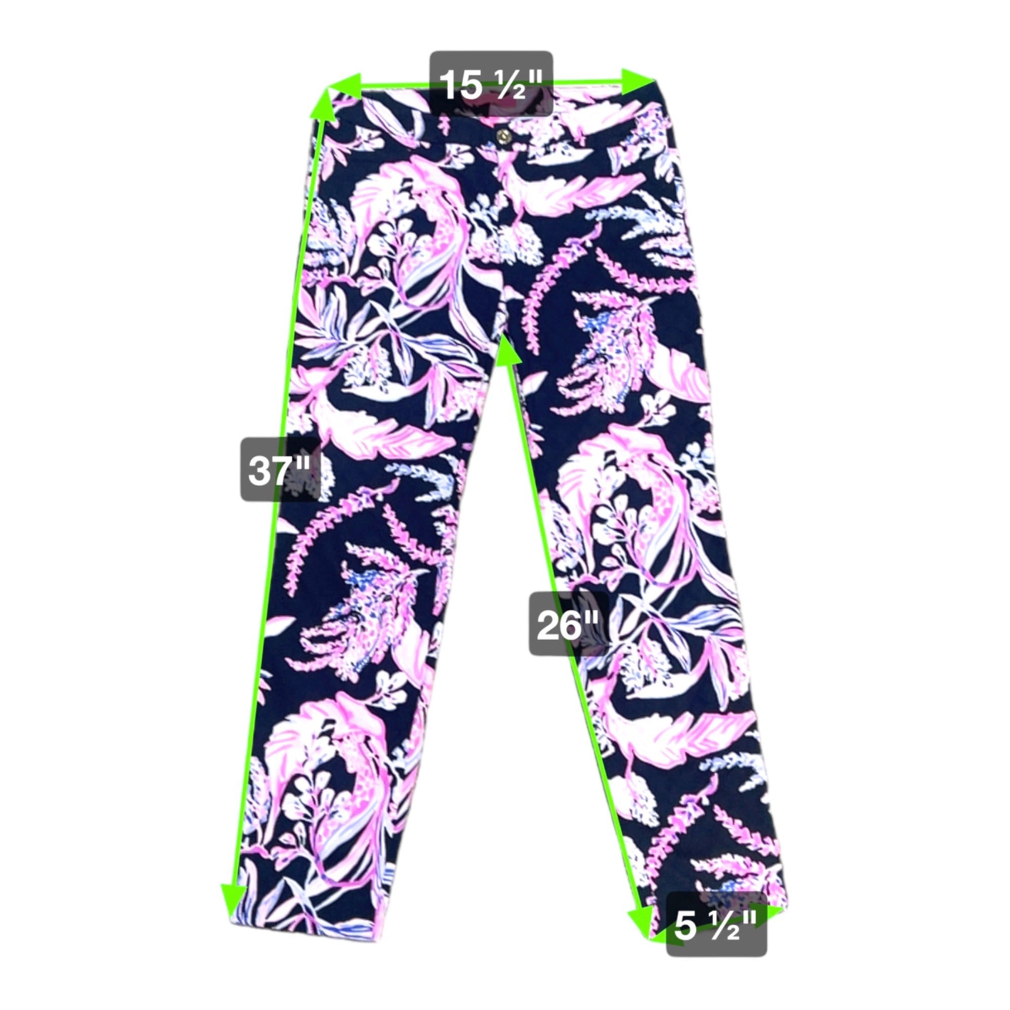 Lilly Pulitzer Skinny Ankle Onyx Wild Within Floral Print Pants Size 4 Navy Pink