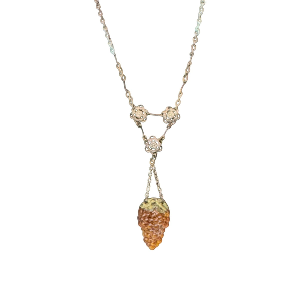 Vintage Art Deco Victorian Y Drop Necklace Grape Cluster Pendant Floral 18"