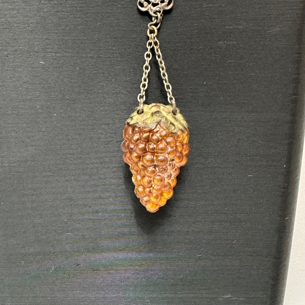 Vintage Art Deco Victorian Y Drop Necklace Grape Cluster Pendant Floral 18"