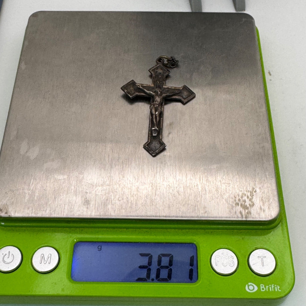 Antique Sterling Silver Crucifix Pendant Detailed Jesus Figure Religious Jewelry