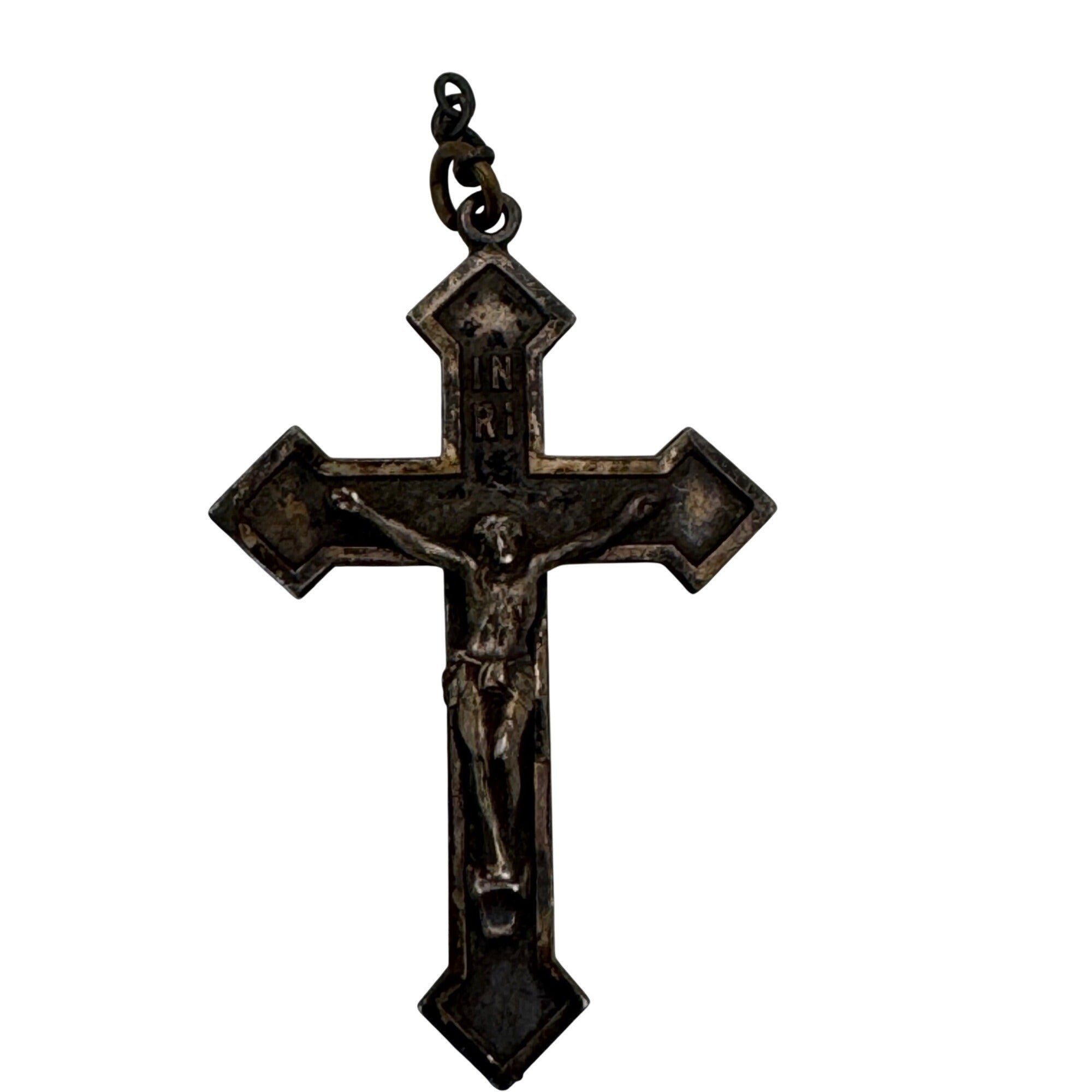 Antique Sterling Silver Crucifix Pendant Detailed Jesus Figure Religious Jewelry