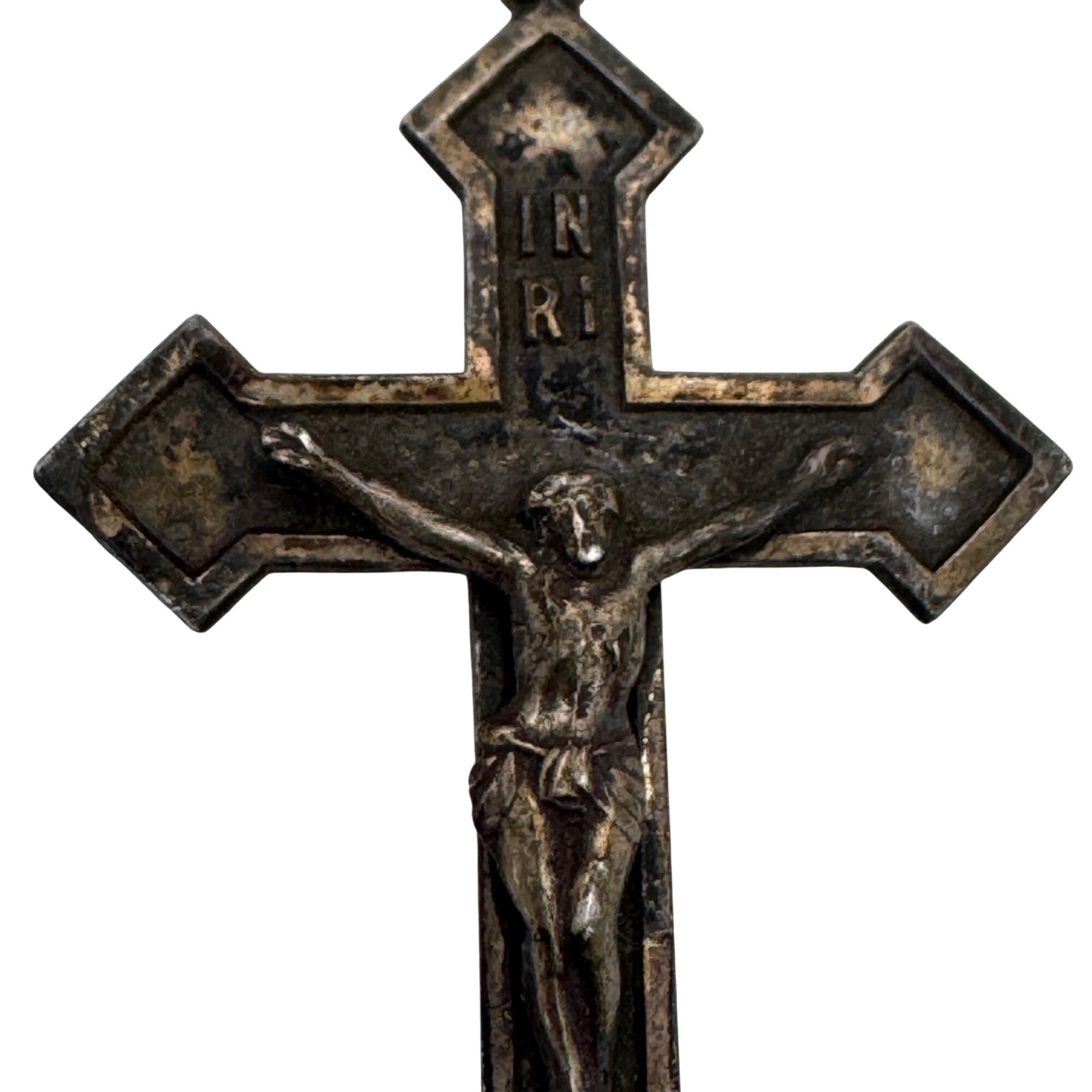 Antique Sterling Silver Crucifix Pendant Detailed Jesus Figure Religious Jewelry