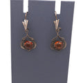 Vintage Sterling Silver & Amber Drop Earrings Floral Feathers Dangle 925 Signed