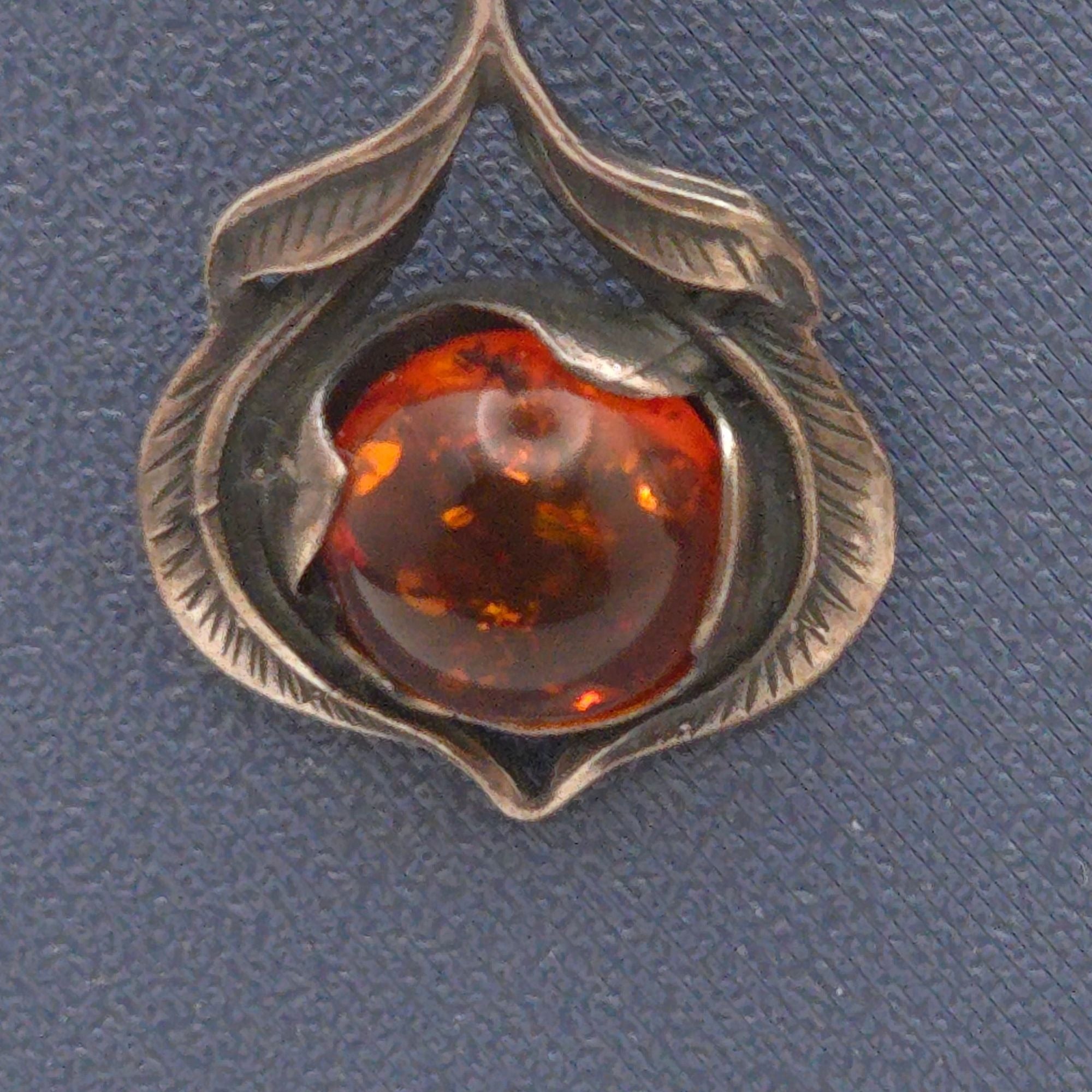 Vintage Sterling Silver & Amber Drop Earrings Floral Feathers Dangle 925 Signed