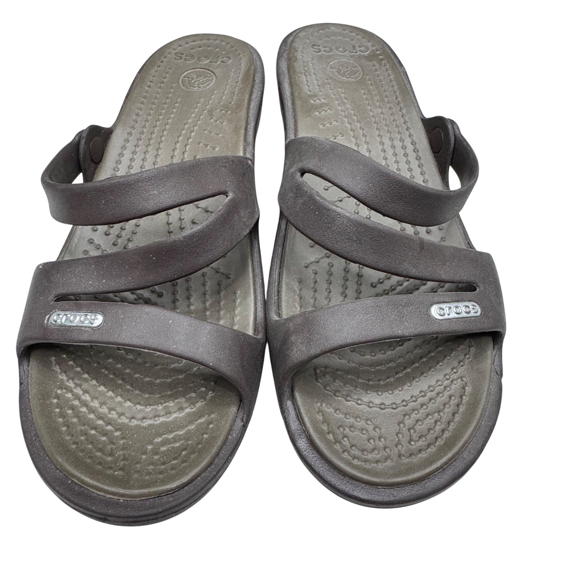Crocs Patricia Women's Wedge Sandals Brown Multi Strap 7 Casual Comfort Shoes