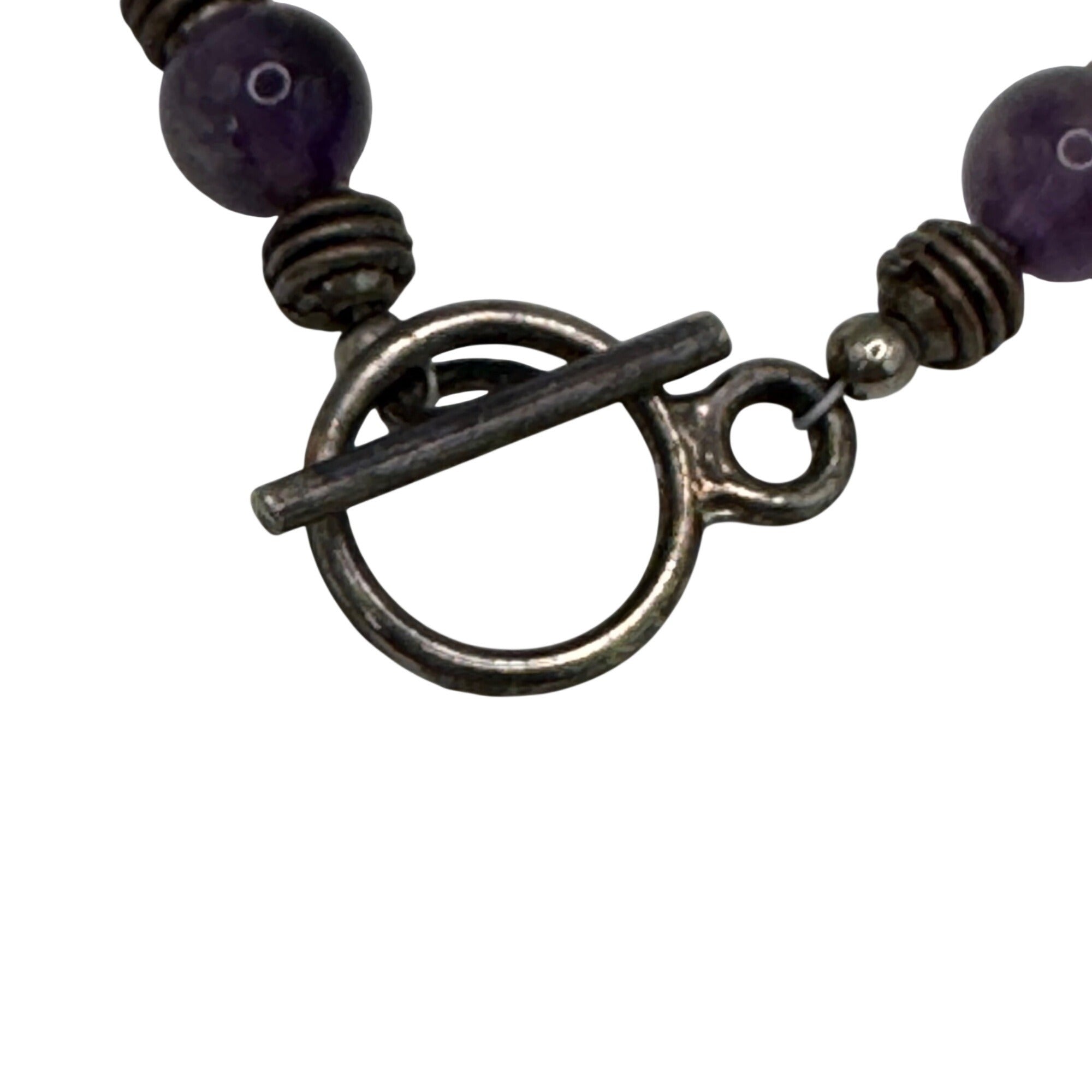 Amethyst Beaded Necklace Purple Gemstone Teardrop Pendant 19" Silver Accents