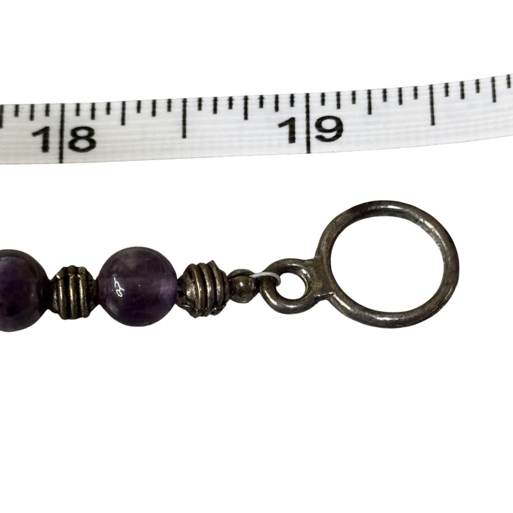 Amethyst Beaded Necklace Purple Gemstone Teardrop Pendant 19" Silver Accents