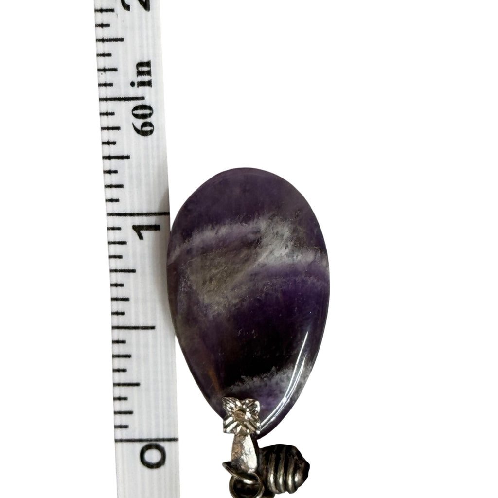Amethyst Beaded Necklace Purple Gemstone Teardrop Pendant 19" Silver Accents