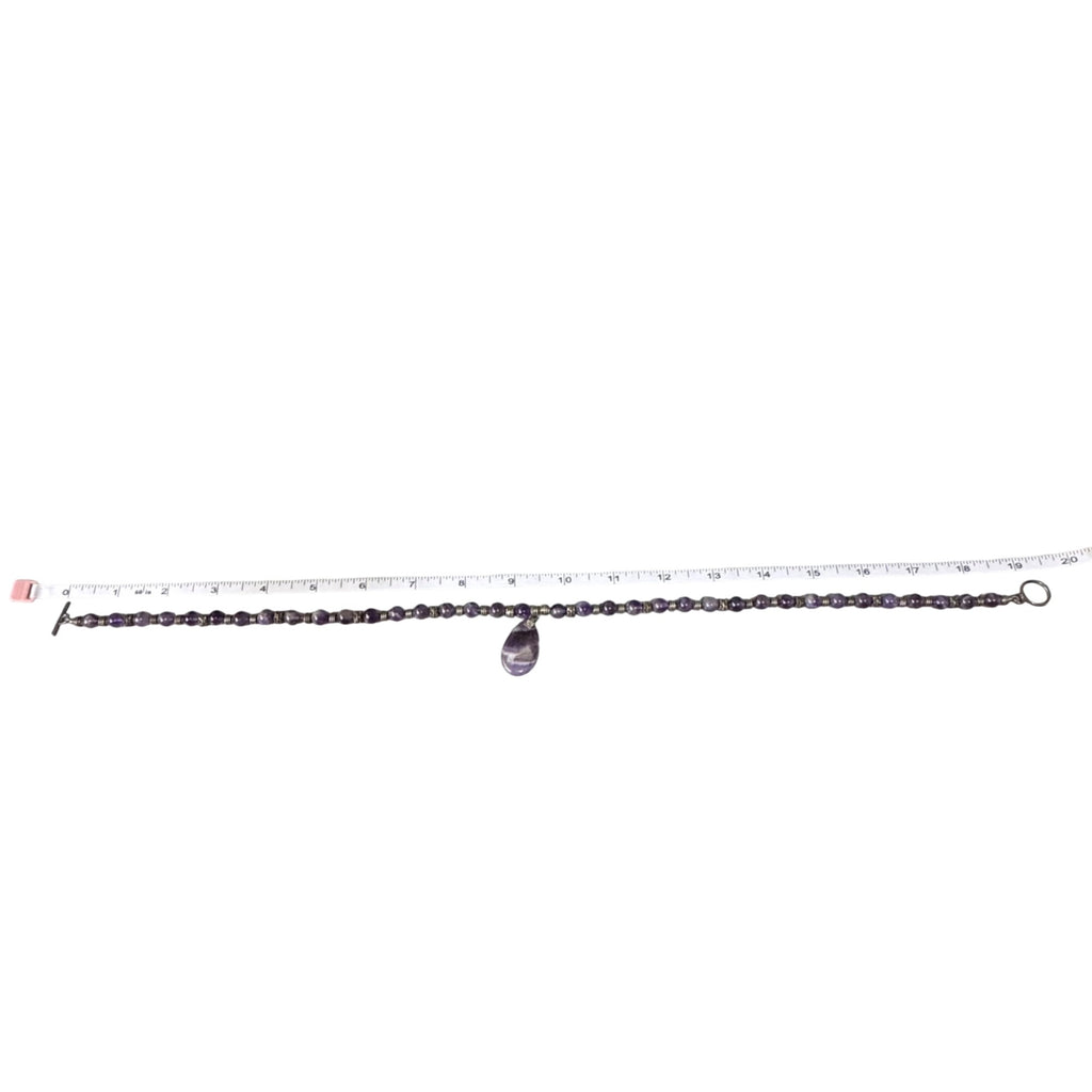 Amethyst Beaded Necklace Purple Gemstone Teardrop Pendant 19" Silver Accents