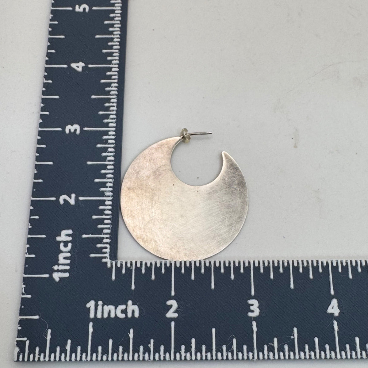 Large Sterling Silver Crescent Hoop Earrings Mexico 925 Minimalist Handmade 2"