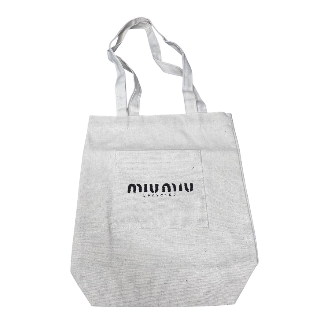 Miu Miu Upcycled Canvas Tote Shopping Bag Limited Edition Front Pocket Gift