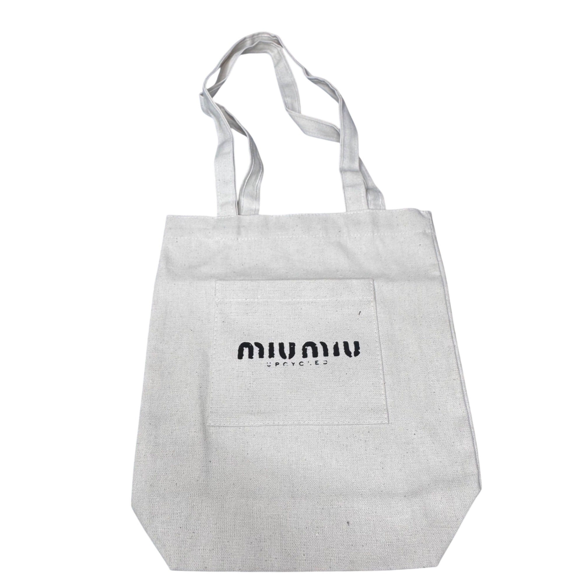 Miu Miu Upcycled Canvas Tote Shopping Bag Limited Edition Front Pocket Gift