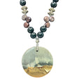 Natural Pearls Statement Picture Jasper Beaded Necklace Sterling Clasp 20" Vtg
