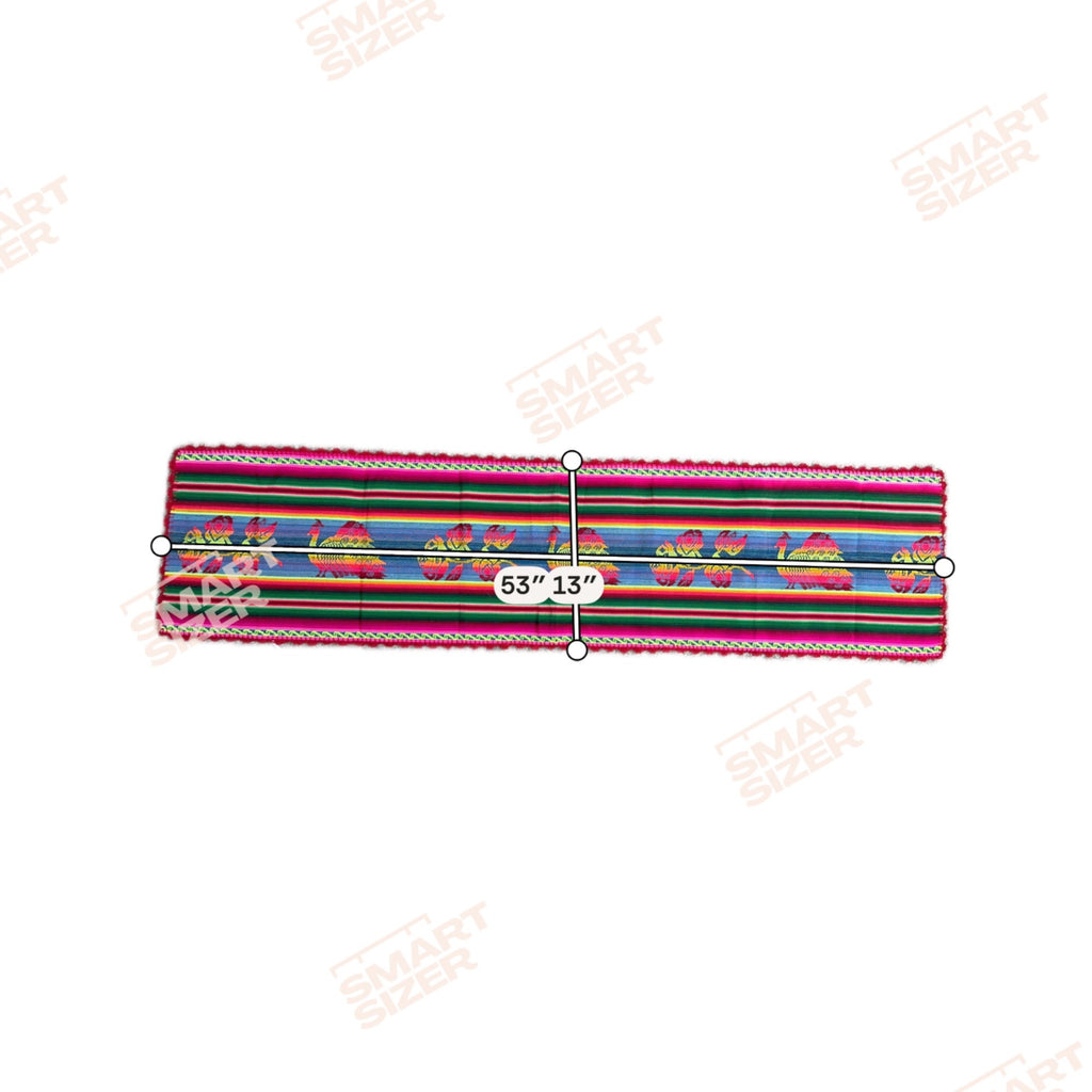 Mexican Table Runner Woven Peacock Rose Design Vibrant Multicolor Stripes 53x13