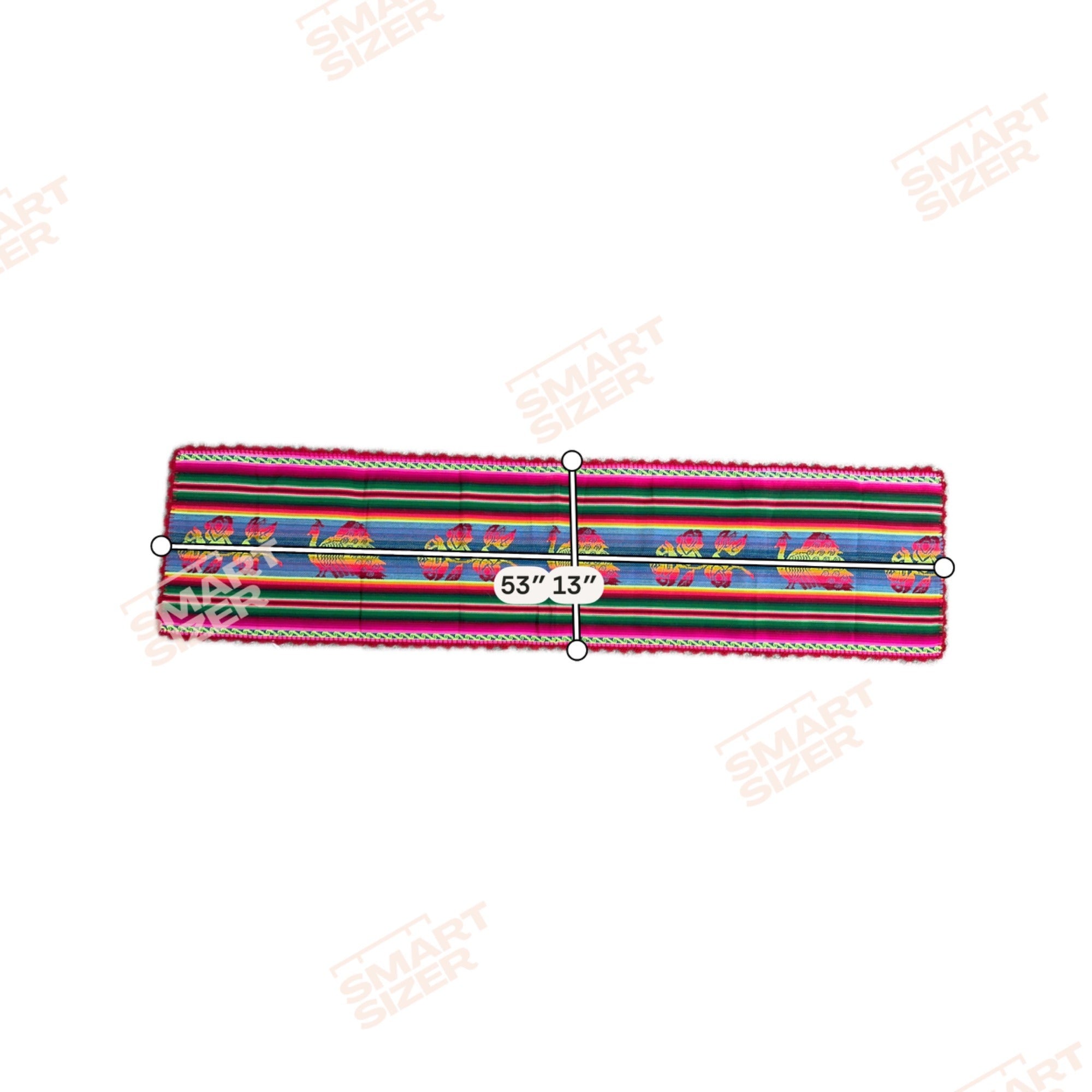 Mexican Table Runner Woven Peacock Rose Design Vibrant Multicolor Stripes 53x13