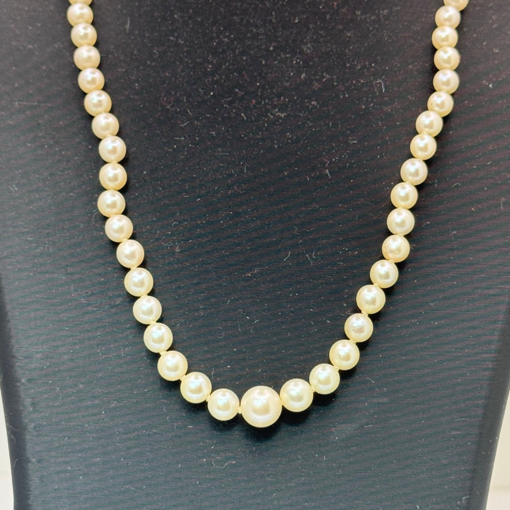 14K White Gold White Akoya Pearl Strand push Lock Clasp Necklace 18" Vintage