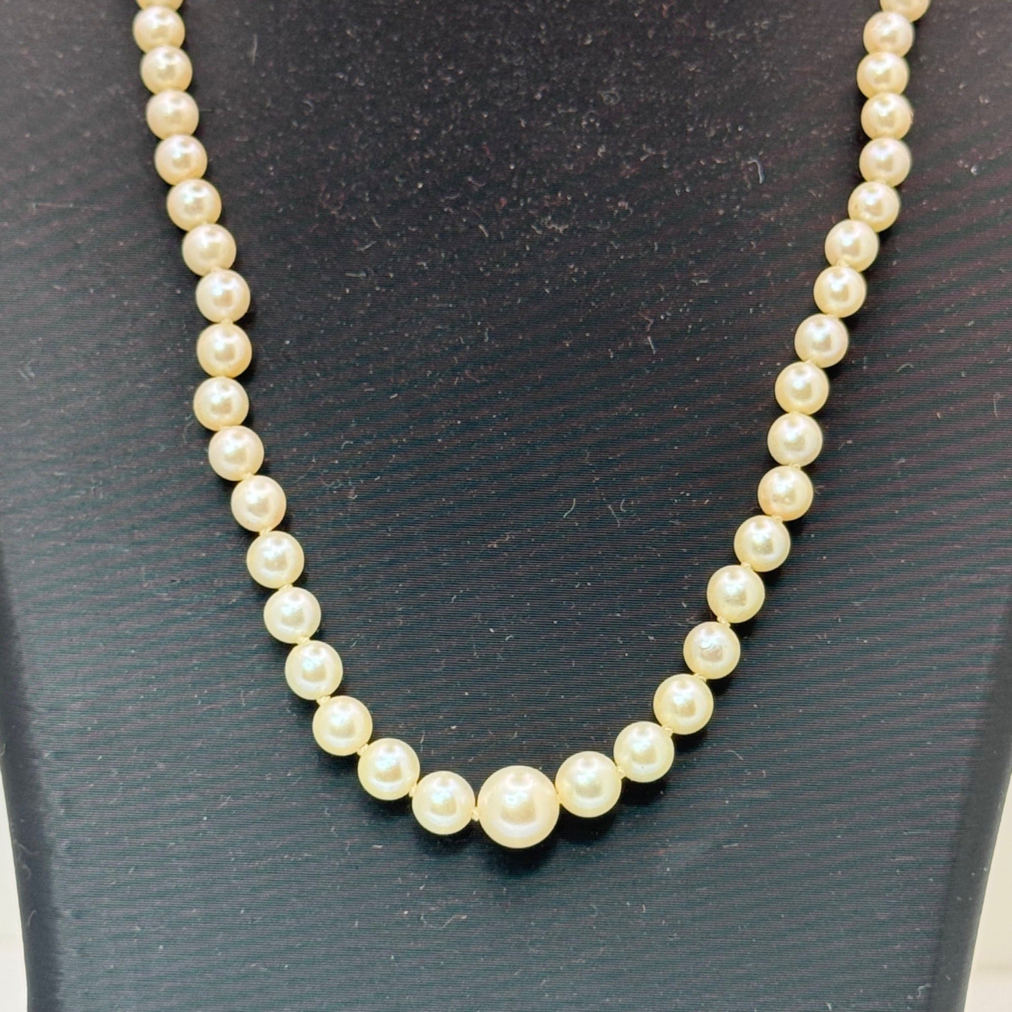 14K White Gold White Akoya Pearl Strand push Lock Clasp Necklace 18" Vintage